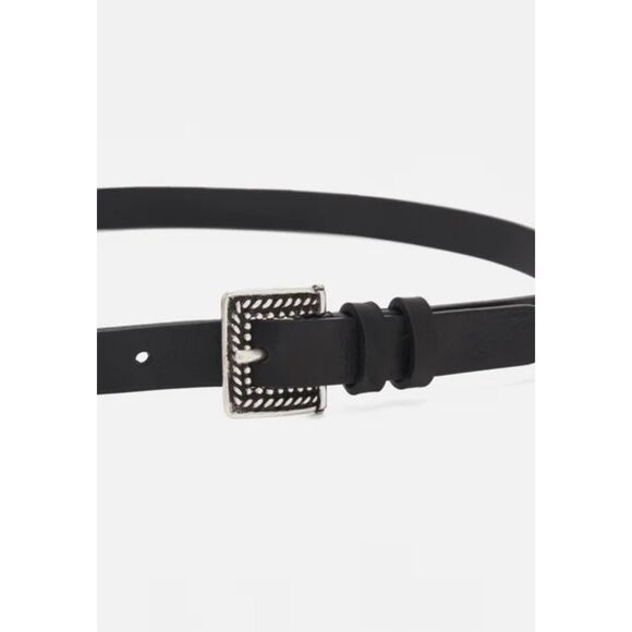 NEW The Kooples Women\'s Thin Black Leather Belt with Square Silver Buckle Size 3 main image 7